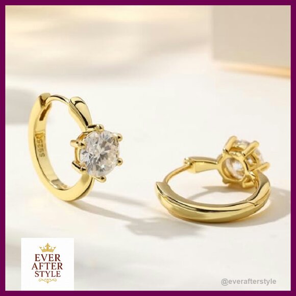 Sterling Silver Moissanite Huggie Earrings Elegant Minimal Classic Studs - Picture 5 of 7